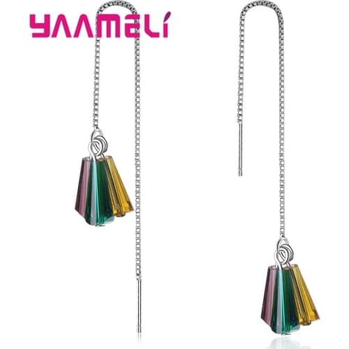 Sweet Coloured Glaze Drop Earring S925 Sterling Silver Long Tassel Ear Accessory for Women Female Ethnic Stylish Jewelry