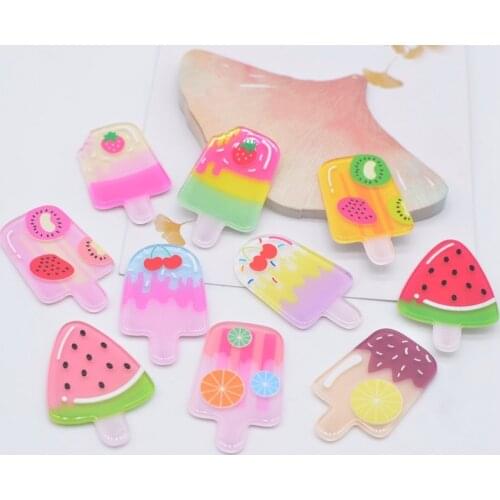 10Pcs/set Large Summer Ice Cream Resin Watermelon Cherry Dessert Kids Brooch DIY Fridge Magnet Sticker Making Material Supply