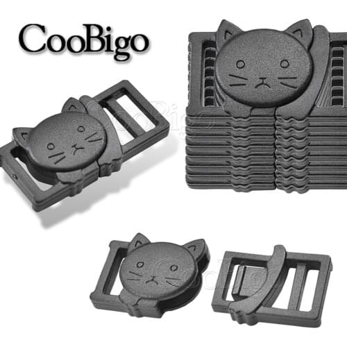 Cat Head Safety Breakaway Release Buckles Clips Outdoor Backpack Webbing Cat Collar Paracord Bracelet Buckle Black Plastic 10pcs