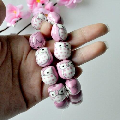 Free Shipping 20pcs Ceramic Animal Beads Owl beads Ceramic Beads/Charms Pink color 15*13mm For Crafts DIY