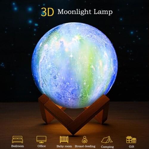 3D Print LED Night Lampe Rechargeable Moon Lamp Moon Light Bedside Childrens Night Light Desk Decor Novelty Gift Drop Shipping