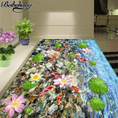 Beibehang Customized large-scale pictorial mural wallpaper 3d self-adhesive to draw pond moon pond 3D floor stickers wall paper