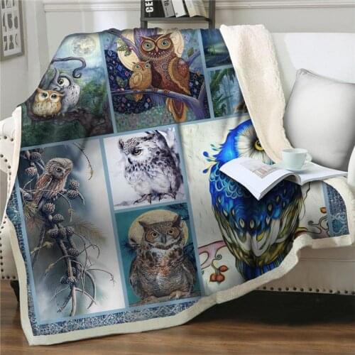 3D vivid owl print Sherpa throw Blanket Sofa Quilt Cover Travel Bedding Velvet Plush Velvet Bed Blankets Bedspread Home textiles