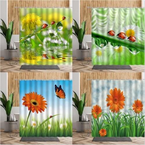 3D Summer Plant Flower Shower Curtain Dandelion Daisy Floral Print Home Decor Bath Screen With Hook Bathroom Curtains Waterproof
