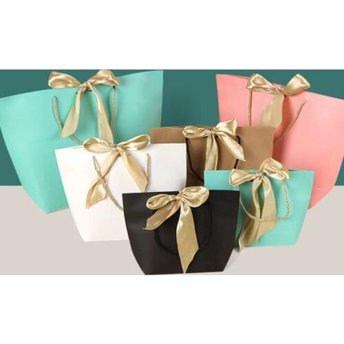 5PCS 4size Packaging Gift Bag Candy Box Paper Bags With Handle Wedding Birthday Christmas Party Gifts For Guests Favors Supplies