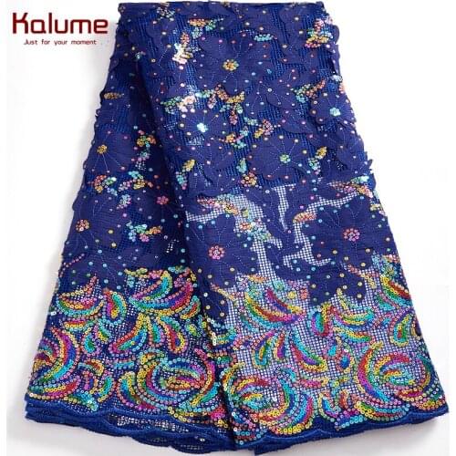 Kalume African Sequins Wax Lace Fabric High Quality Nigerian French Wax Net Lace Fabric 2021 For Sewing Diy Dress Party H2569