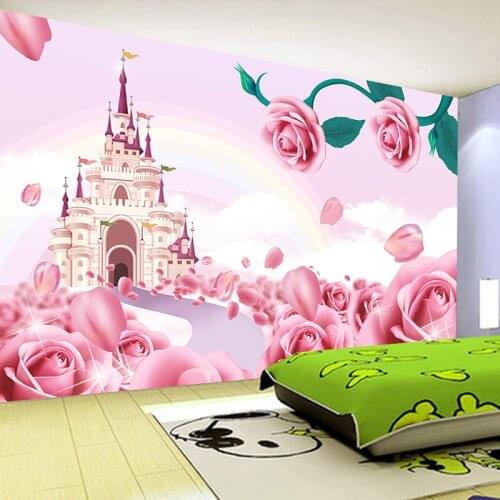 Customize Large Non-woven Mural Wallpaper 3D Cartoon Princess Castle Photo Wallpaper Childrens Room Decor Straw Texture Murals