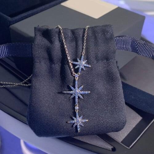Brand 1:1Brand Meteorite Necklace Beautiful Full Multicolor Cubic Zirconia Fashion Charm Blue Star Pendant Women Party Jewelry