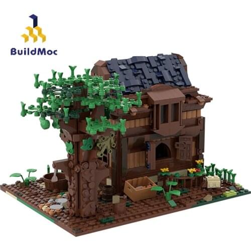 BuildMoc Architecture MOC Creator Expert Tree House Modular Medieval Treehouse Building Blocks Bricks Architecture Toys For Kids