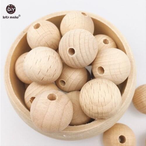 Lets make Wooden Teether Chew Beads 200pcs Round Beech Beads Nursing Necklace/Bracelet DIY Toys Baby Teether