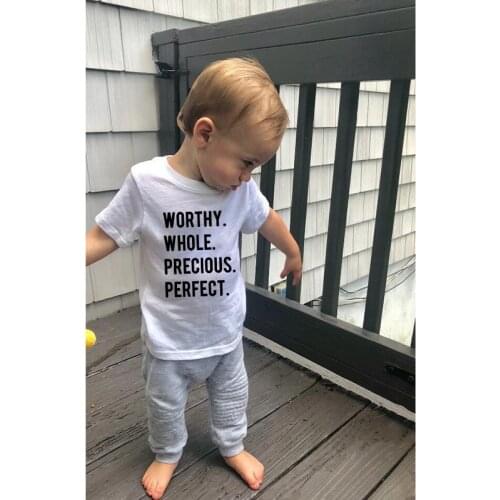 Worthy Whole Precious Perfect Print Kids Tshirt Boy Girl T Shirt for Children Toddler Clothes Funny Summer Top Tees Short Sleeve