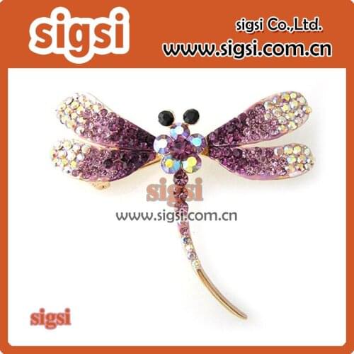 Purple rhinestone dragonfly insect brooch pin