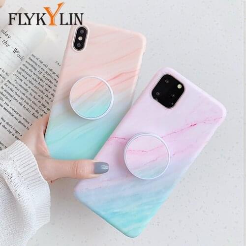 FLYKYLIN Gradient Marble Case For iphone SE 2020 11 12 Pro Max XR XS X 6S 7 8 Plus Cover Silicone Phone Coque With Holder Stand