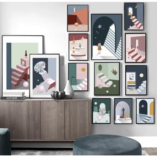 Space geometry Minimalist Abstract Nordic Posters And Prints Modern Wall Art Canvas Painting Wall Pictures For Living Room Decor