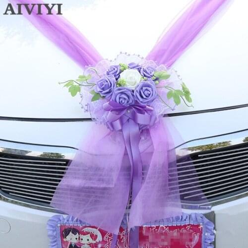 Artificial Flowers Garland for Wedding Car Decoration Foam Roses Flowers Decorative Tulle Wreath Flowers Wedding Party Supplies