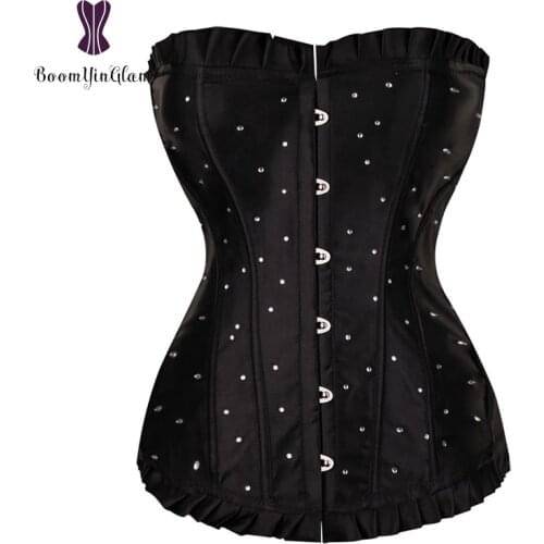 Free shipping high quality black/blue/purple/red ruffled rhinestones body shapewear pleated corsets and bustiers for women 848