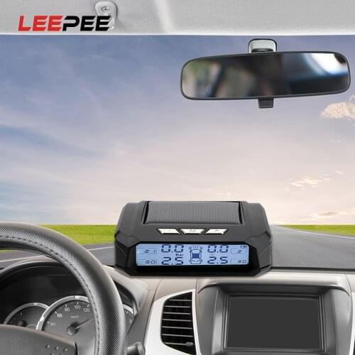 LEEPEE Solar TPMS Car Tyre Pressure Monitor Tire Pressure Monitoring System With 4 External Sensors Temperature Warning Fuel