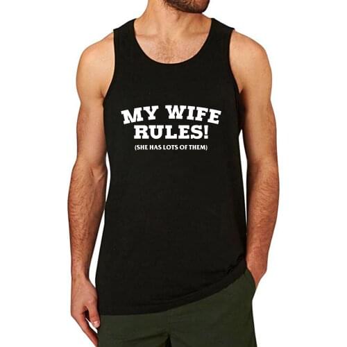 Lyprerazy Mens MY WIFE RULES Workout Gym Funny Printed Tank Top
