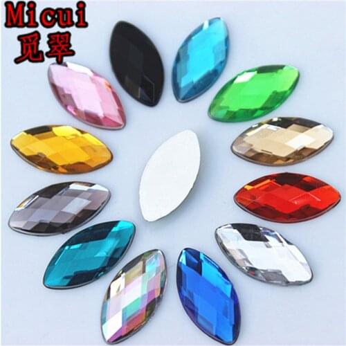 Micui 100PCS 9*18mm Mix Color Horse Eye Crystals Flatback Beads Acrylic Rhinestone Crystal Stones Non Hotfix Crafts DIY MC770