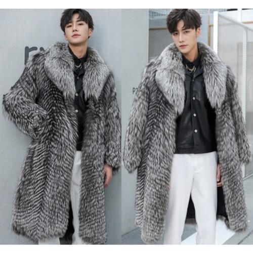 Autumn winter new men fur coat fox fur long coat big size jacket warm casual windbreaker