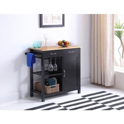 New Black Solid Wood Kitchen Moveable Dining Shelf Storage Rack With 2 Drawers 2 Shelves Rack Storage Cabinet Holders HWC