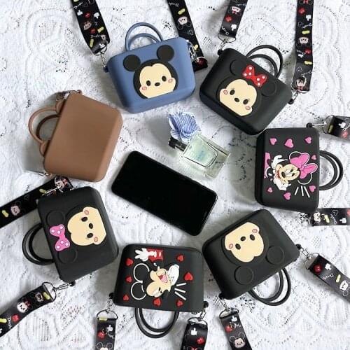 2021 New Cartoon Mickey Minnie Mouse Coin Purse Cosmetic Storage Bag Cute TSUM Card Bag with Long Rope