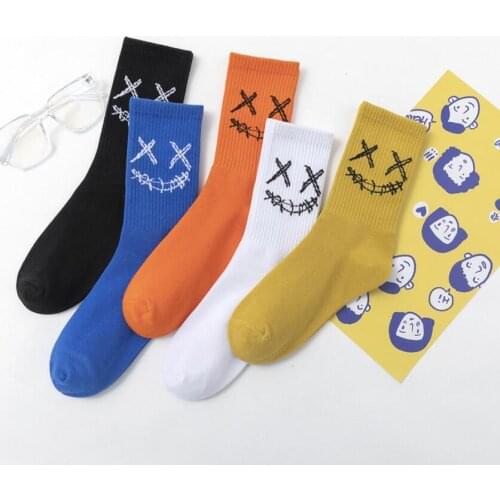 New Clown Socks Mens Fashion Crew Sports Funny Face Embroidery Trend Hip Hop Cotton