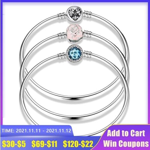 New Charm snowflake pattern 925 Sterling Silver sparkling fine Beads Bracelets Bangles DIY for Fashion Jewelry Women Accessories