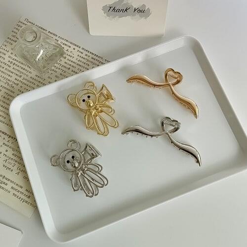 New Women Vintage Cartoon Bear Metal Hair Claws Sweet Hair Clips Sliver Gold Back Hold Hairpin Headband Fashion Hair Accessories