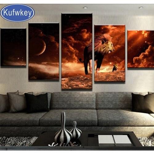 Wholesale,5pcs,Diamond Pattern Beaded Embroidery Lion Starry Landscape Diamond Painting Full Diamond Mosaic Picture Of Rhineston