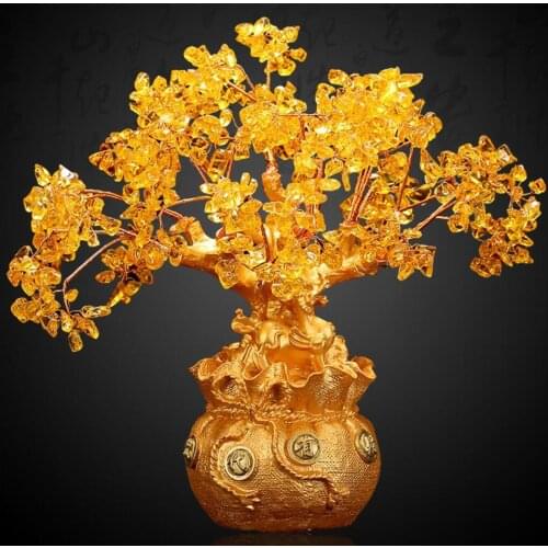 The factory wholesale natural crystal treasure collection tree decoration yellow crystal cash tree opening process gifts