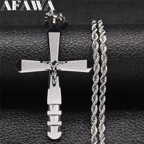 2021 Stainless Steel Catholicism Jesus Cross Necklace Silver Color Big Long Chain Necklaces Jewelry collier croix N9523S02