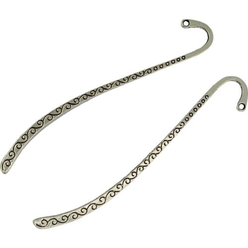Pack of 60 Antique Tibetan Silver Carved Hook Bookmarks With Loop DIY Making