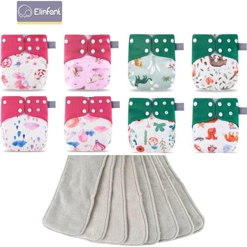 Elinfant New Matching waterproof baby pcoket diapers 8 pcs coffee mesh cloth diapers and 8pcs coffee fiber inserts