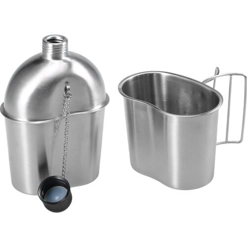 Portable Stainless Steel Military Canteen with Cup Set for Outdoor Camping Hiking Backpacking Picnic Survival