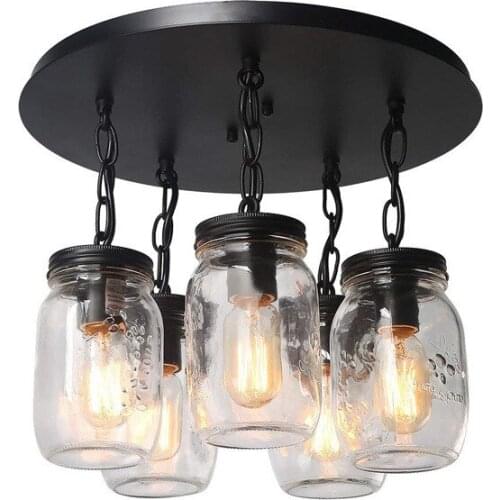 Retro country industrial style 5 heads glass jar chandelier lights kitchen dining room living room shop lamp