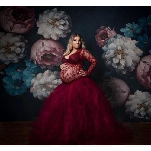 Sexy See Through Stretch Lace Maternity Dress Woman V Neck Maxi Dresses for Photo Shoot Photography Dress YEWEN 2021