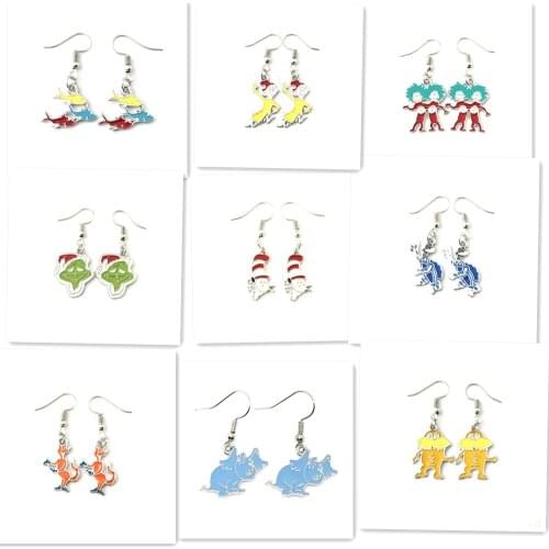 Dr. Seuss The Cat in the Hat Yertle the Turtle Fox in Socks Red Fish Blue Fish Green Eggs and Ham Earrings Gifts Woman Child