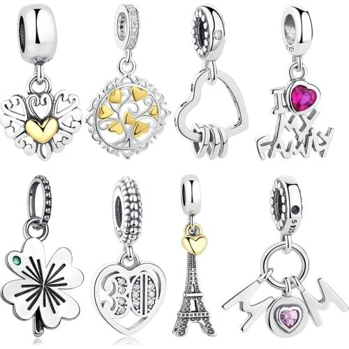 Valentines Day Gift 925 Sterling Silver Interlocked Heart Dangle Charms Beads Fit Original Pandora Bracelets Women Love Pendant