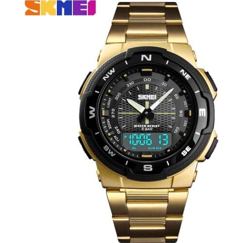 SKMEI Chronograph Sports Watches Men Full Steel LED Digital Quartz Watch Military Men Wristwatches Clock saat reloj deportivo