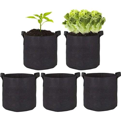 5 Pcs Plant Growth Bag Thick Non-woven Fabric With Handle Good Drainage Portable And Breathable Plant Growth Bag
