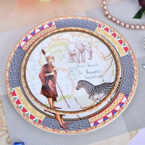 Bone China Steak Plate Snack Dish Coffee Cup And Saucer Set Animal Pattern Dinnerware Egyptian Style Food Tray Afternoon Tea Cup