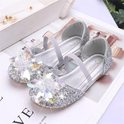 Girls Leatherette Sparkling Glitter Flat Heel Closed Toe Pumps Flower Girl Shoes With Rhinestone608-180