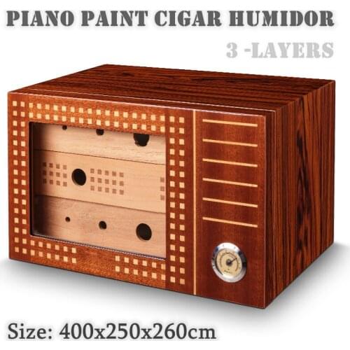 400x250x260mm Cigar Humidor 3layer Large-capacity Cedar Wood Cigar Moisturizing Case Piano Paint Cigarette Humidor Cigar Cabinet