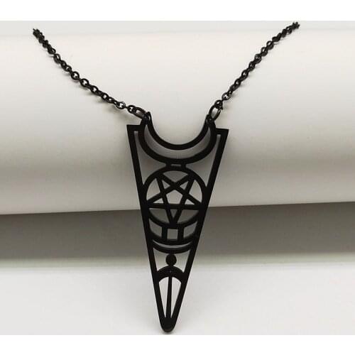 Vintage Stainless Steel Statement Necklace Women Black Color Witch Necklaces & Pendants Jewelry acero inoxidable N422S03