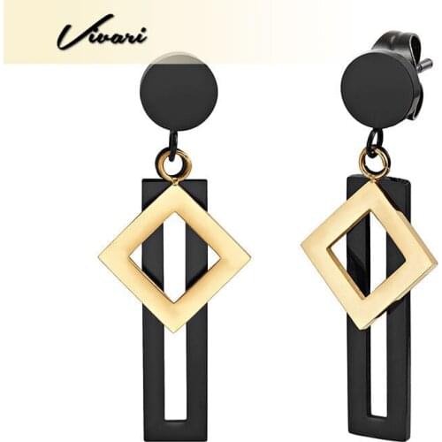Vivari New Ladies Fashion Elegant Geometric Black And Gold Pendant Earrings