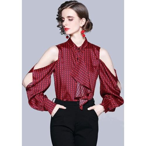 Open Sleeves chemise femme Sexy Red blouse women O Neck haut femme Slimming camisas de mujer Summer Tops blusas y camisas Ruffle