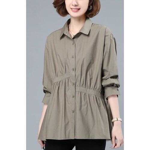 2021 Summer New Arts Style Women Turn-down Collar Half Sleeve Loose Shirts Drawstring Design Vintage Blouse Casual Femme Tops