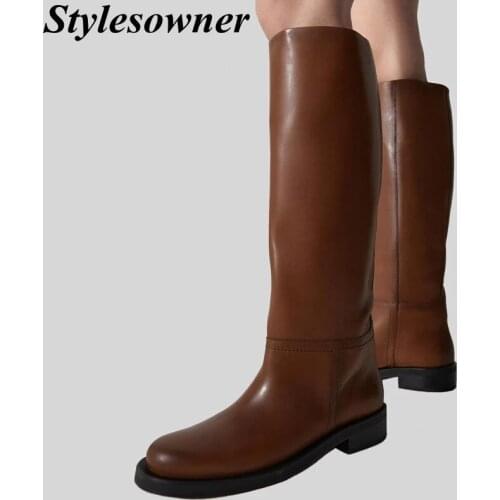 Hot Sale Za Women Long Boots Full Cow Leather Warm Boots Knee High Thick High Heels Motorcycle Boots Punk Shoes Woman High Boots