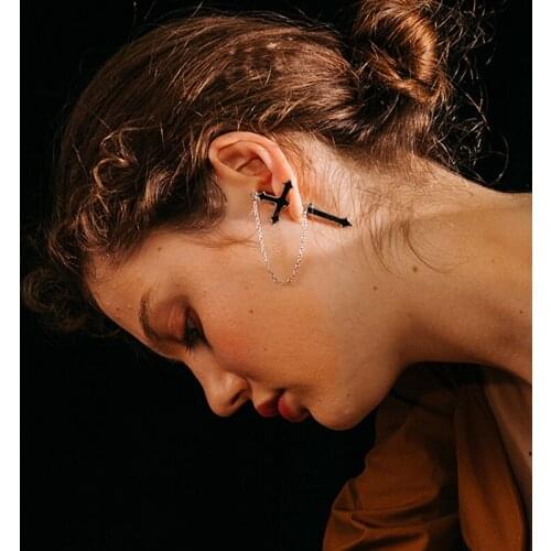 Unique Punk Style Black Cross Super Long Dangle Earrings For Women Religious Gothic Long Chain Drop Earrings 2019 Femme Bijoux